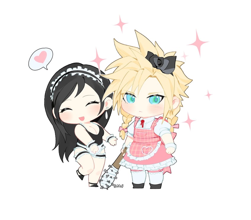 tifa lockhart and cloud strife (final fantasy and 2 more) drawn by duoj_ji