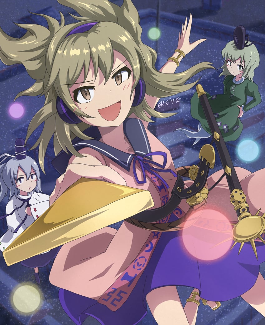toyosatomimi no miko, mononobe no futo, and soga no tojiko (touhou) drawn by gurina_15