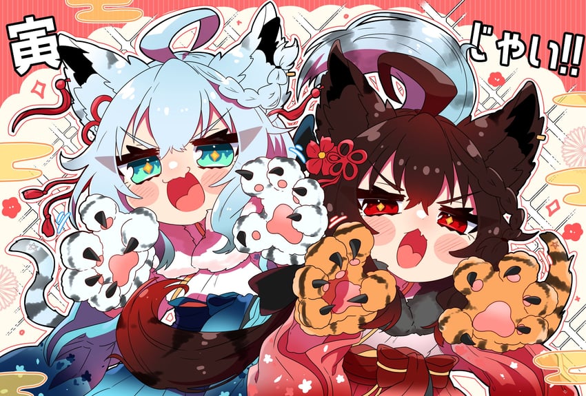 shirakami fubuki and kurokami fubuki (hololive) drawn by sakuramochi_(sakura_frappe)