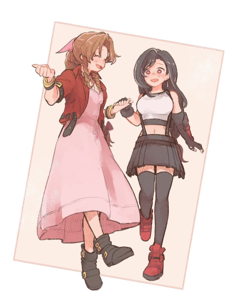 tifa lockhart and aerith gainsborough (final fantasy and 2 more) drawn by tasituma2
