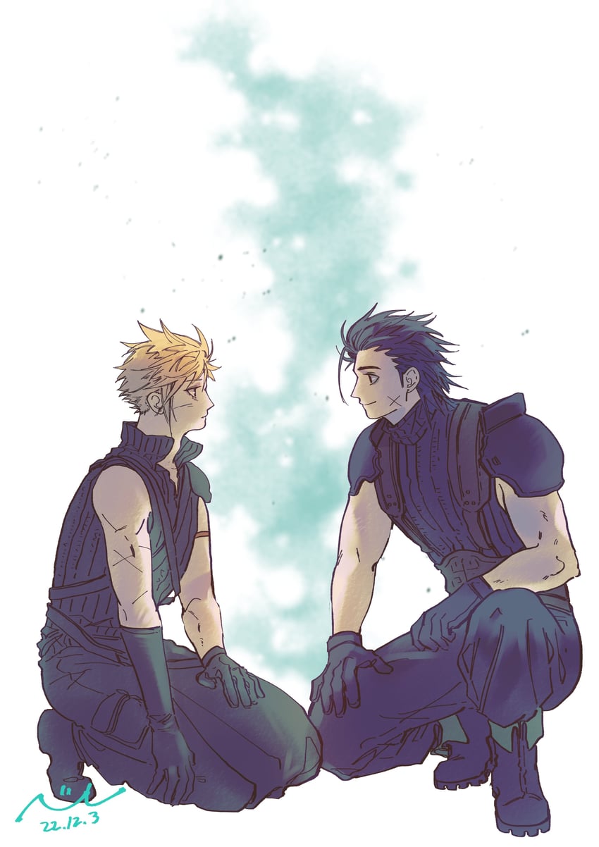 cloud strife and zack fair (final fantasy and 2 more) drawn by nul
