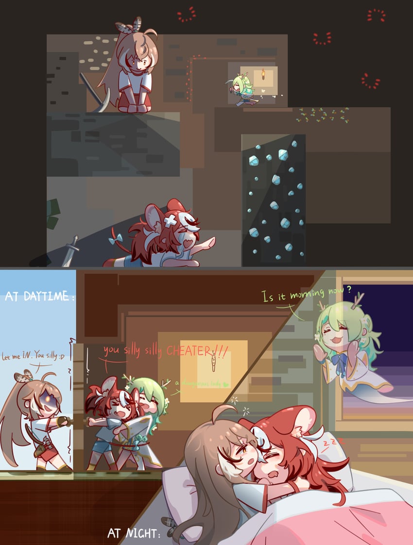 nanashi mumei, hakos baelz, and ceres fauna (hololive and 2 more) drawn by onecolo133