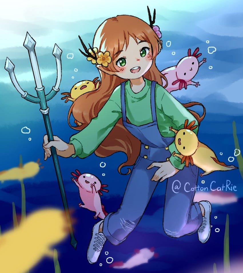 axolotl and geminitay (minecraft and 1 more) drawn by rie_ccat
