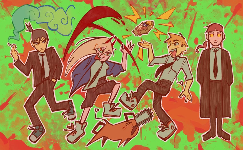 makima, power, denji, hayakawa aki, and pochita (chainsaw man) drawn by rass_berres