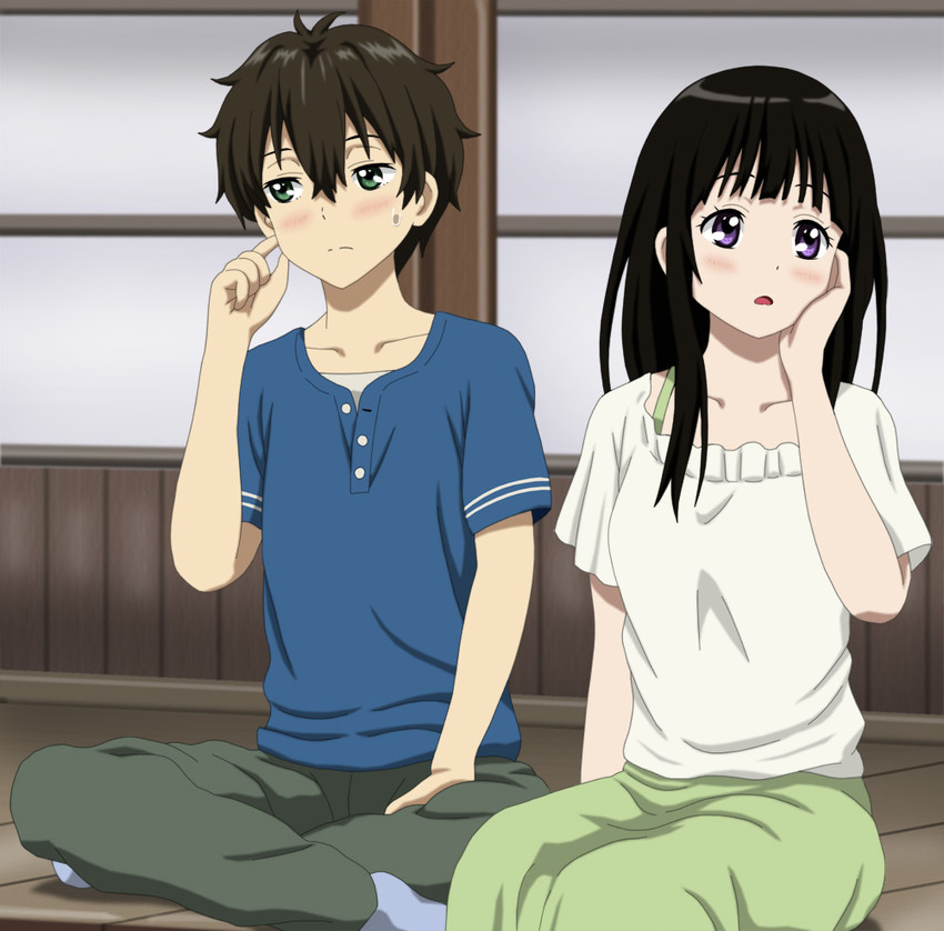 chitanda eru and oreki houtarou (hyouka) drawn by cp9a