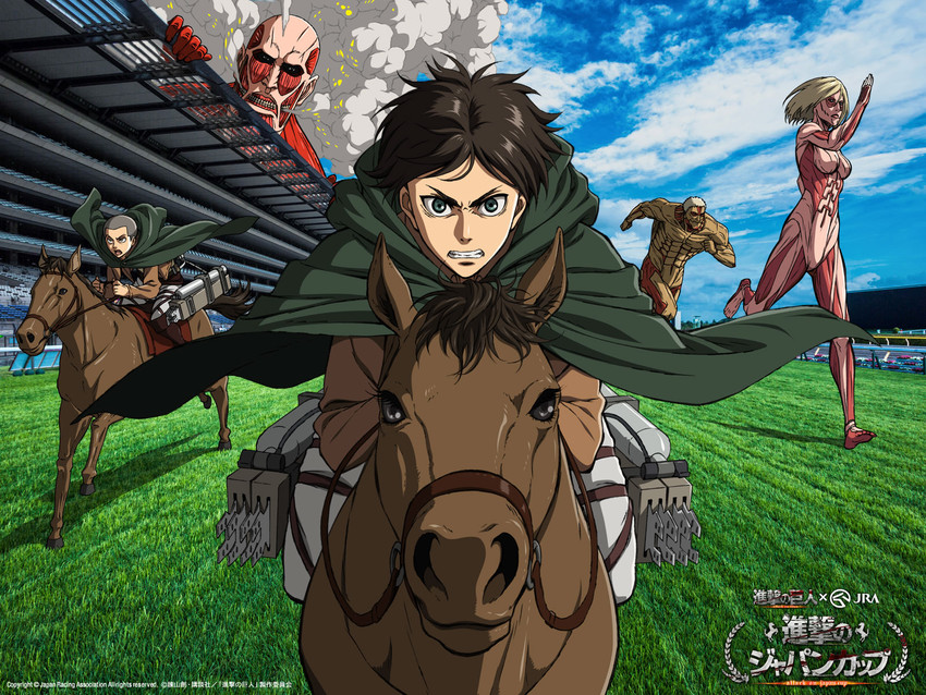eren yeager, titan, connie springer, colossal titan, armored titan, and 1 more (shingeki no kyojin and 1 more)