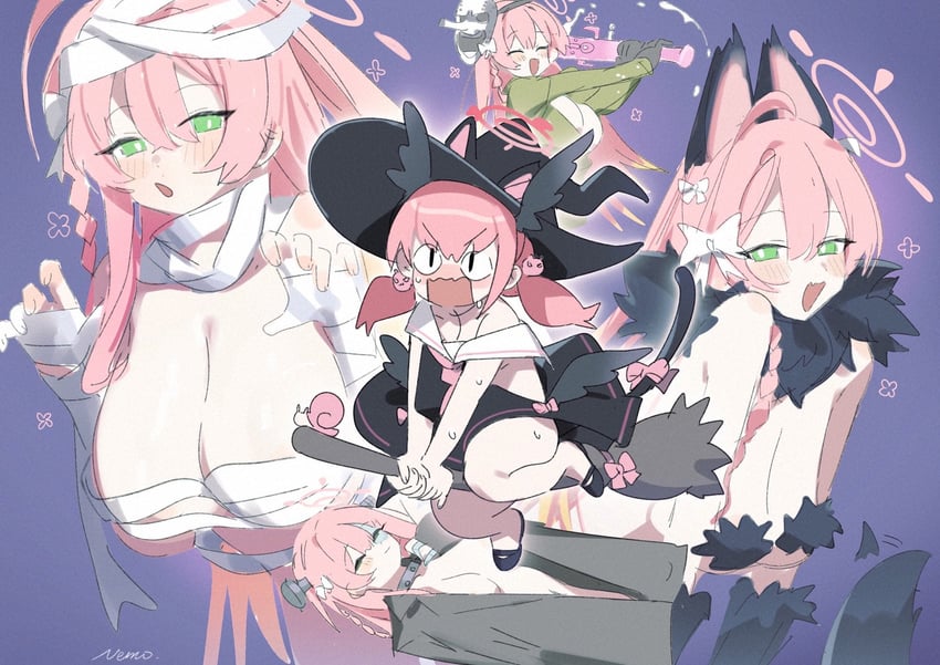 koharu, kazusa, hanako, natsu, yoshimi, and 2 more (blue archive) drawn by nemo_(leafnight)