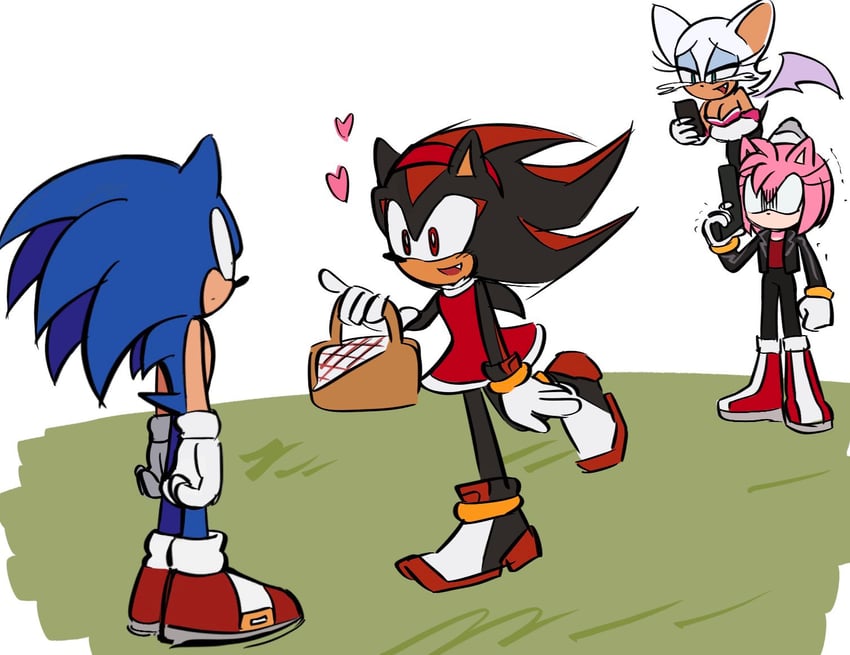 sonic the hedgehog, shadow the hedgehog, amy rose, and rouge the bat (sonic) drawn by rodka_sth