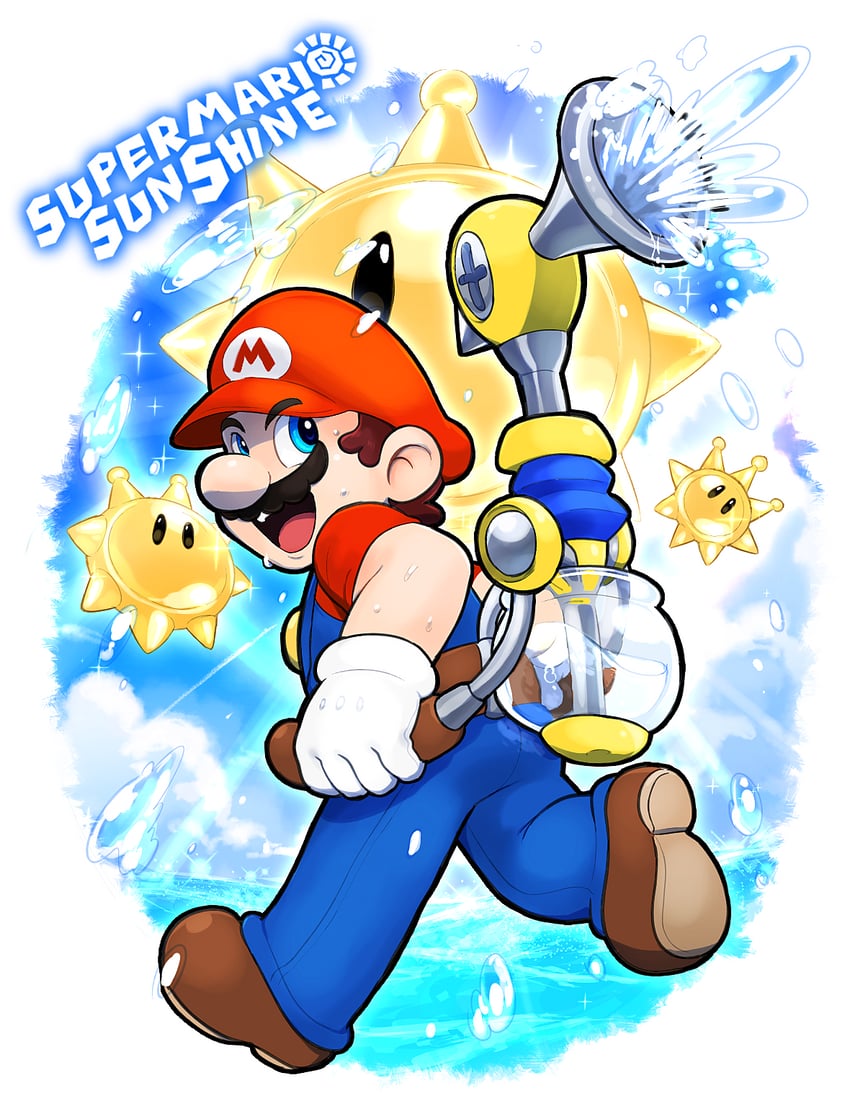 mario and f.l.u.d.d. (mario and 1 more) drawn by hoshi_(star-name2000)
