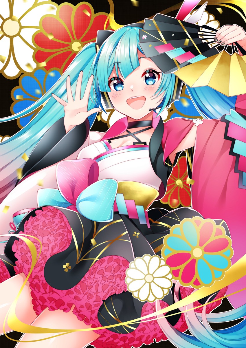 hatsune miku and magical mirai miku (vocaloid and 1 more) drawn by masumofu