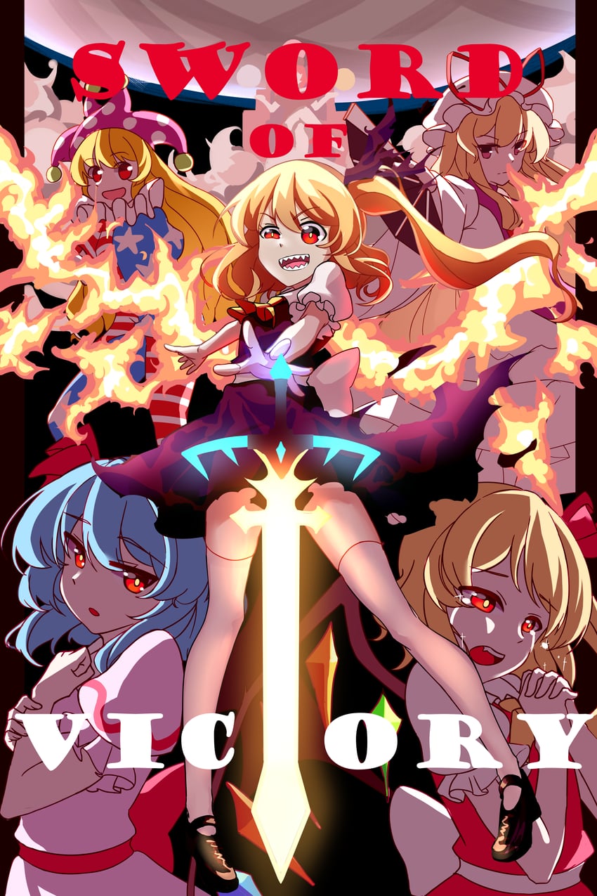 remilia scarlet, flandre scarlet, yakumo yukari, and clownpiece (touhou) drawn by hentai-faith