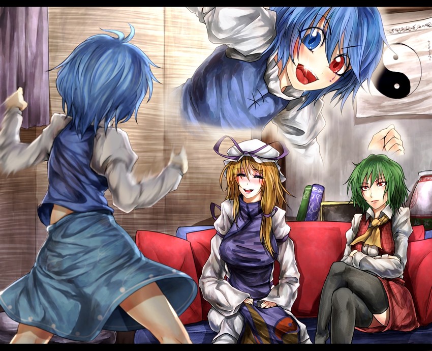 yakumo yukari, kazami yuuka, and tatara kogasa (touhou and 1 more) drawn by ryuuichi_(f_dragon)