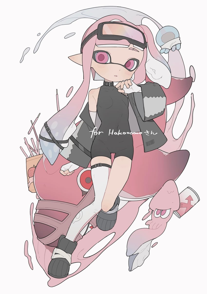 inkling player character, inkling girl, and jellyfish (splatoon) drawn by gomi20021021