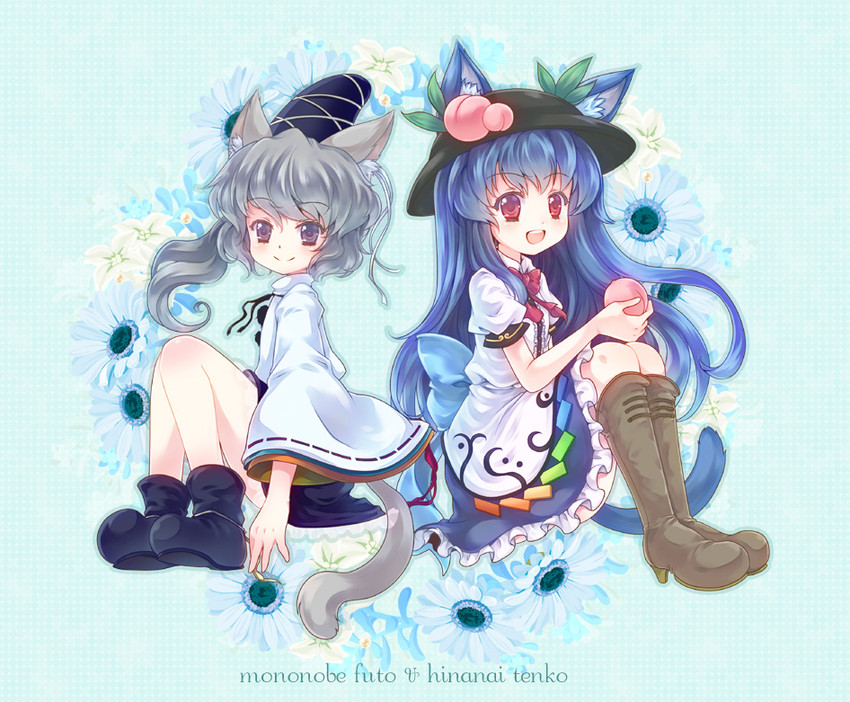 hinanawi tenshi and mononobe no futo (touhou) drawn by iris_anemone