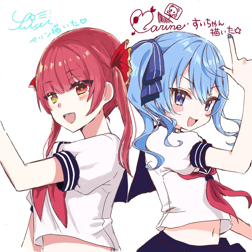 houshou marine and hoshimachi suisei (hololive) drawn by hoshimachi_suisei_(artist) and houshou_marine_(artist)