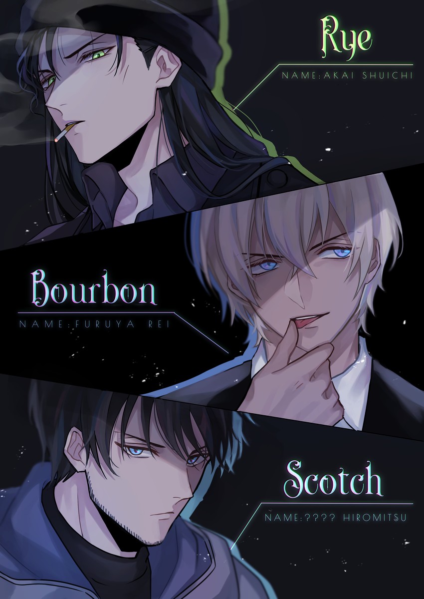 amuro tooru, akai shuuichi, and scotch (meitantei conan) drawn by chitose_(chitose_70207)