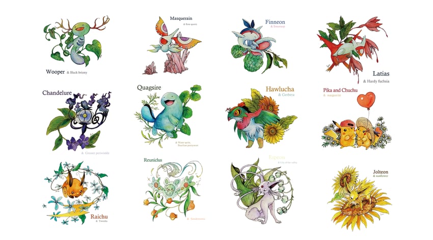 pikachu, espeon, latias, jolteon, chandelure, and 7 more (pokemon) drawn by shie-k