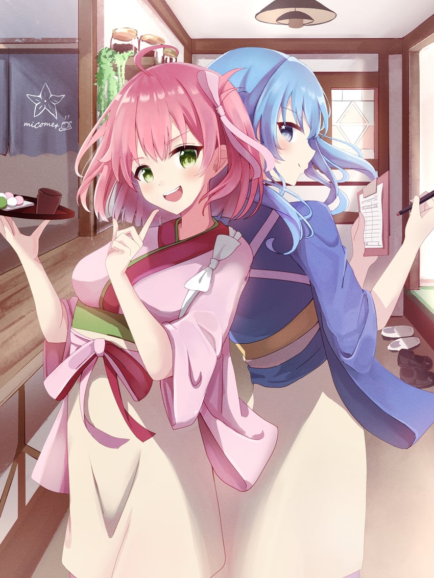 hoshimachi suisei and sakura miko (hololive) drawn by surume_mode