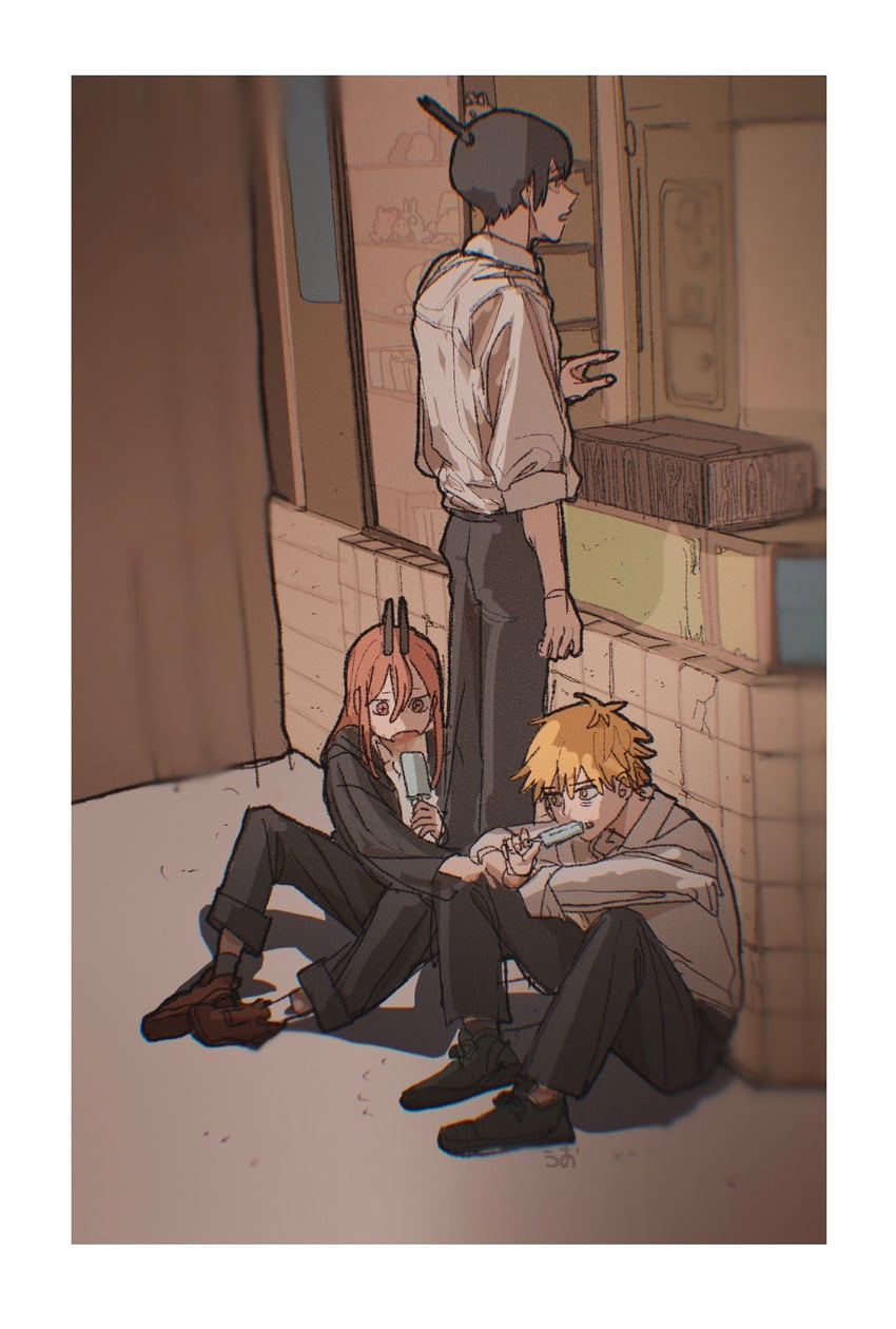 power, denji, and hayakawa aki (chainsaw man) drawn by tasuketemama