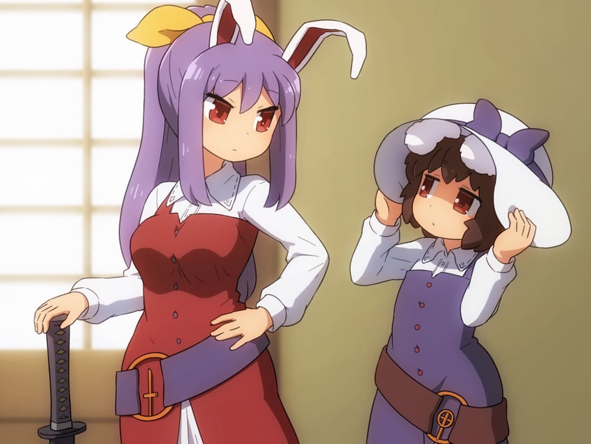 reisen udongein inaba, inaba tewi, watatsuki no yorihime, and watatsuki no toyohime (touhou) drawn by shirosato