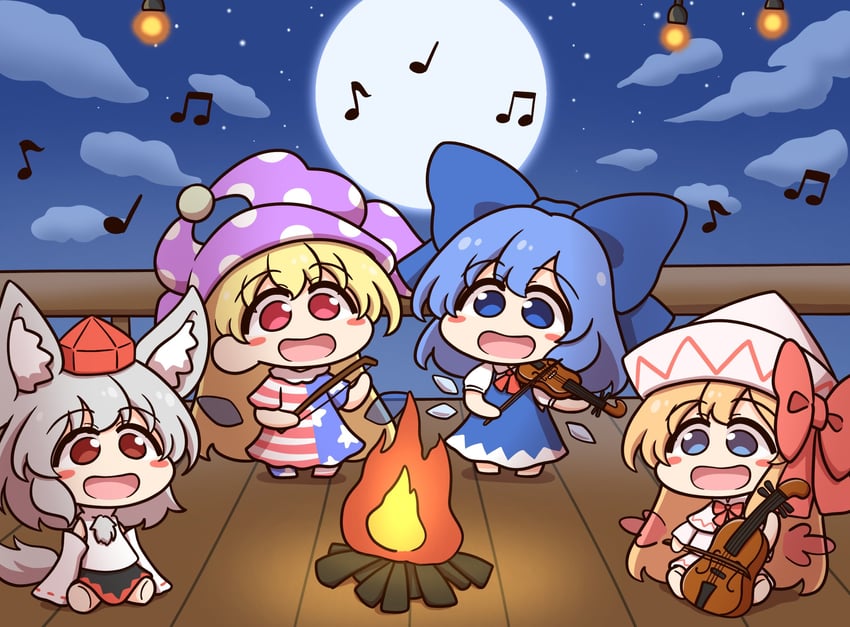 cirno, inubashiri momiji, clownpiece, and lily white (touhou and 1 more) drawn by shitacemayo