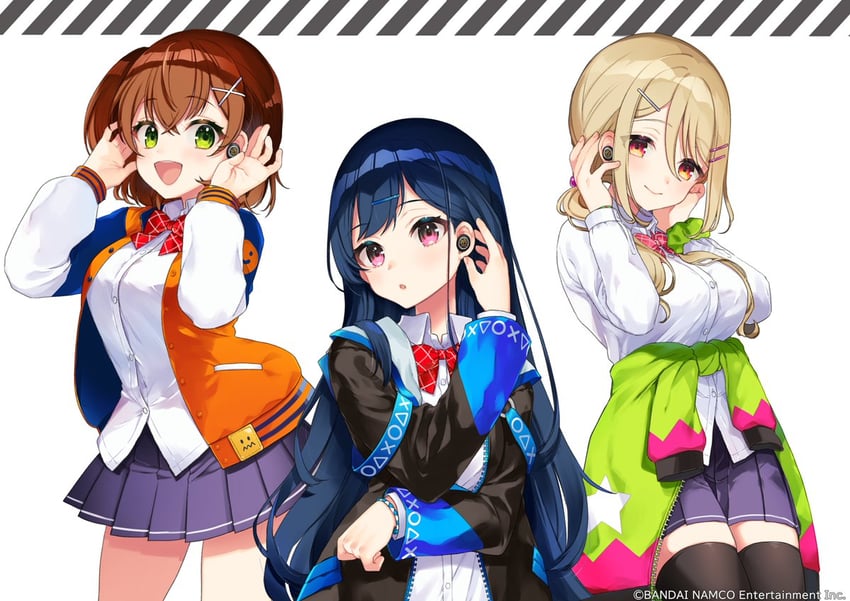 hidaka reina, shinonome kazune, and kayano futaba (denonbu) drawn by koruri
