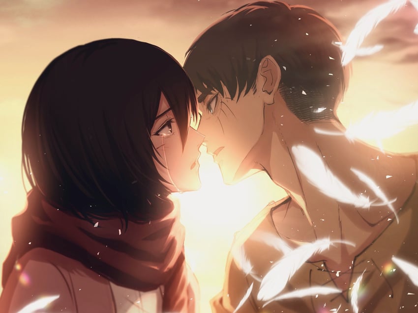 mikasa ackerman and eren yeager (shingeki no kyojin) drawn by sirius_0905hz