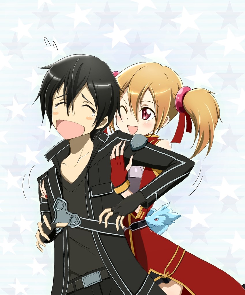 kirito, silica, and pina (sword art online) drawn by kinfuji