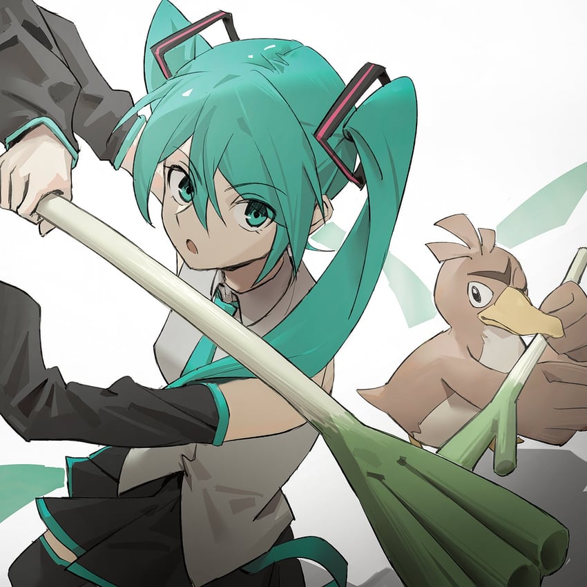 hatsune miku and farfetch'd (pokemon and 1 more) drawn by wounds404