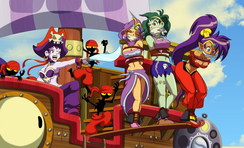 shantae, rottytops, risky boots, sky, and tinkerbat (shantae and 1 more) drawn by merinthos