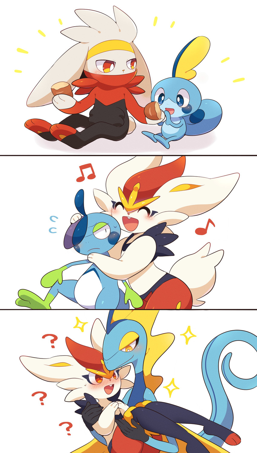 sobble, cinderace, inteleon, raboot, and drizzile (pokemon) drawn by subaru331