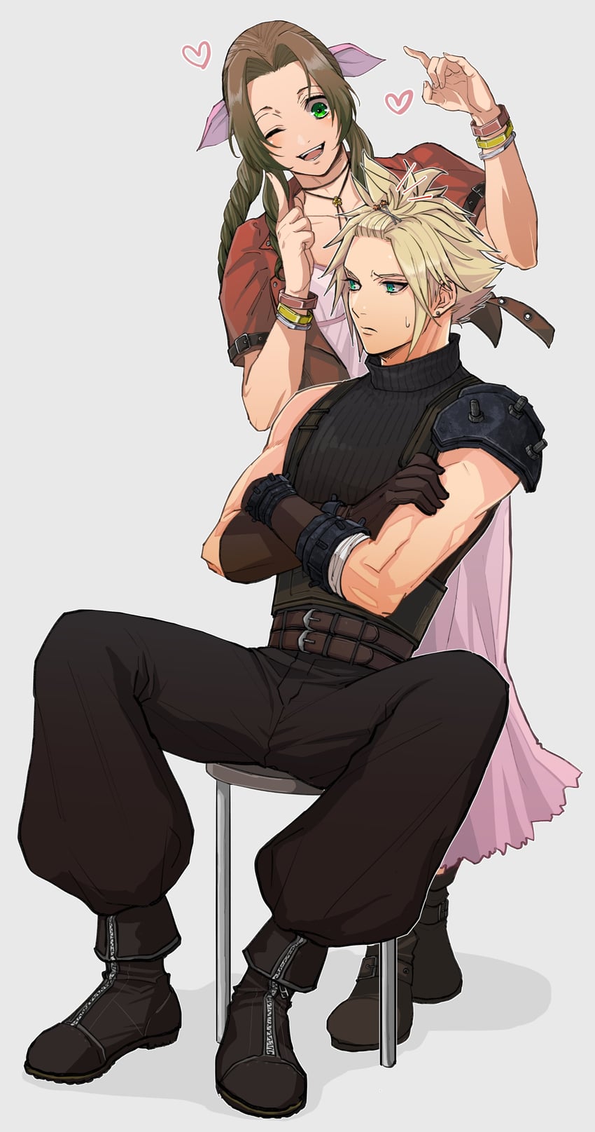 cloud strife and aerith gainsborough (final fantasy and 2 more) drawn by beckey9415