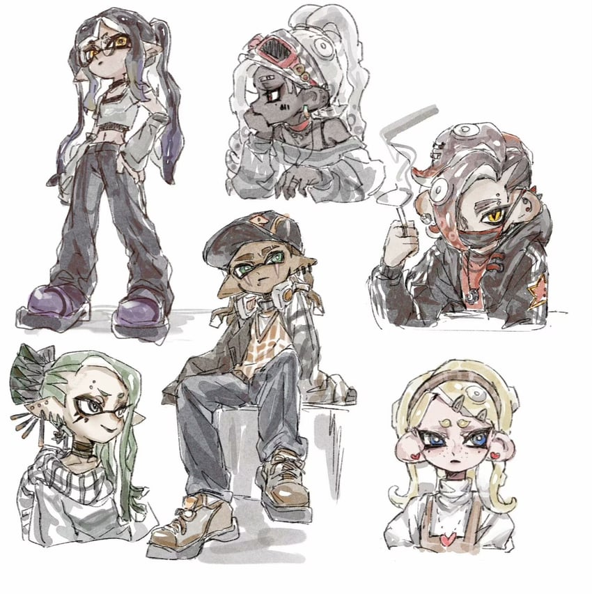 inkling player character, inkling girl, octoling player character, octoling girl, inkling boy, and 1 more (splatoon) drawn by gucandiyi52092