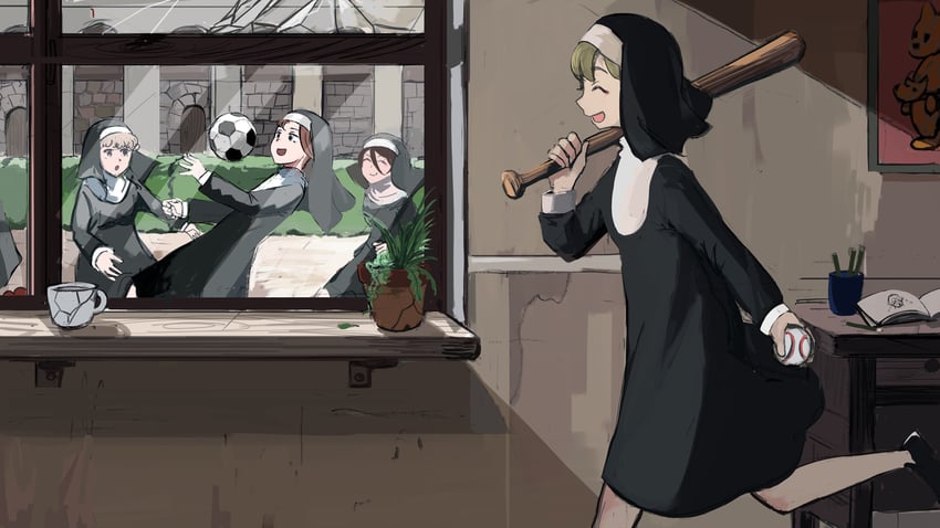 clumsy nun, sheep nun, and hungry nun (little nuns) drawn by diva_(hyxpk)