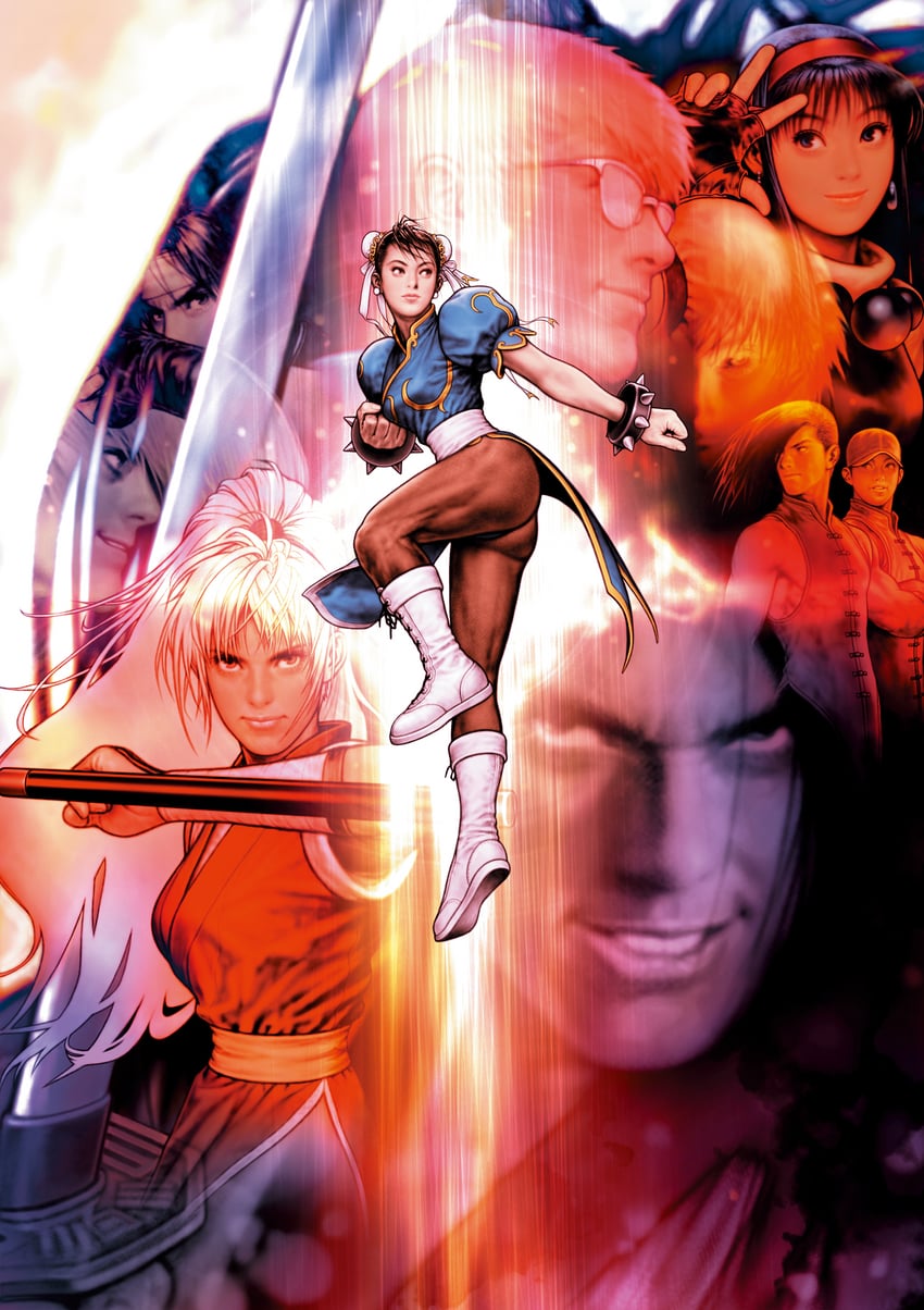 chun-li, asamiya athena, yagami iori, kusanagi kyou, yun lee, and 5 more (street fighter and 11 more) drawn by mori_toshiaki