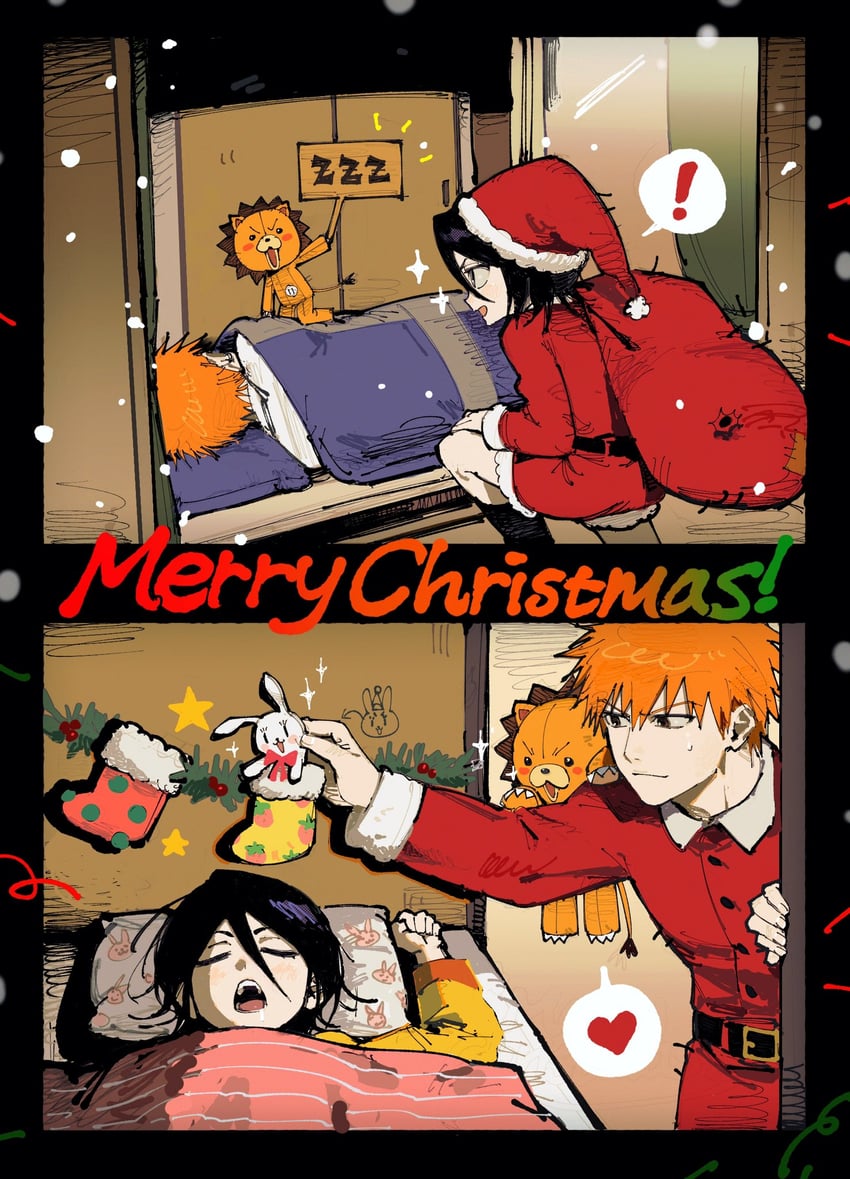 kuchiki rukia, kurosaki ichigo, and kon (bleach) drawn by yongsa_(y0ngs4)