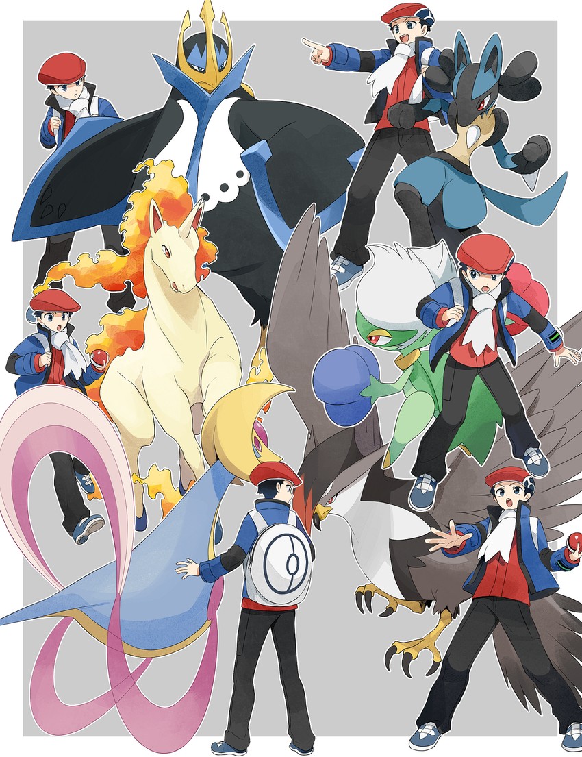 lucario, lucas, roserade, empoleon, staraptor, and 1 more (pokemon and 2 more) drawn by yukin_(es)