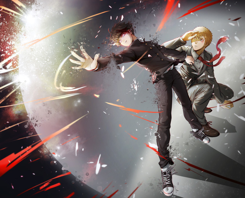 kageyama shigeo and reigen arataka (mob psycho 100) drawn by changye