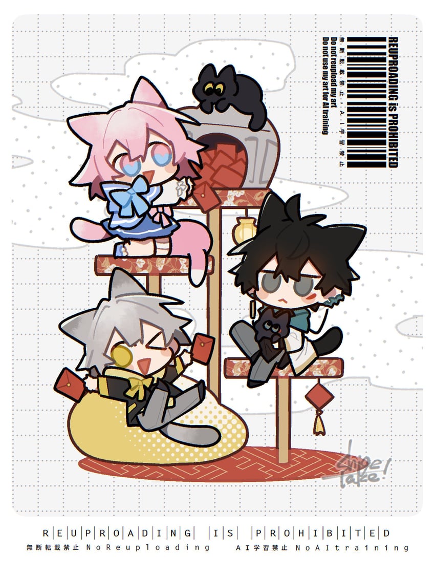 trailblazer, march 7th, caelus, and dan heng (honkai and 1 more) drawn by shigetake_(buroira)