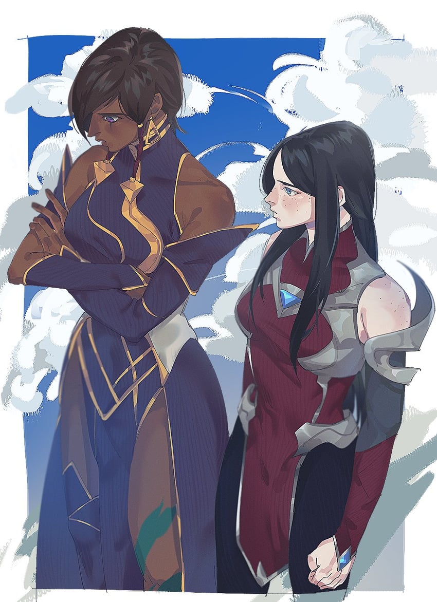 irelia and karma (league of legends) drawn by uchu_keito