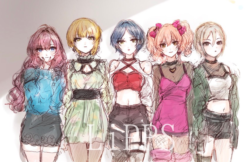 jougasaki mika, ichinose shiki, hayami kanade, miyamoto frederica, and shiomi syuko (idolmaster and 2 more) drawn by kuromitsu_maria