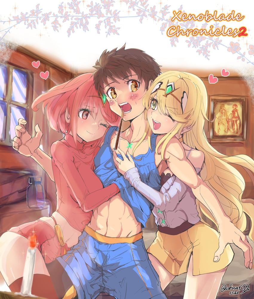 pyra, mythra, and rex (xenoblade chronicles and 1 more) drawn by sofusan1526