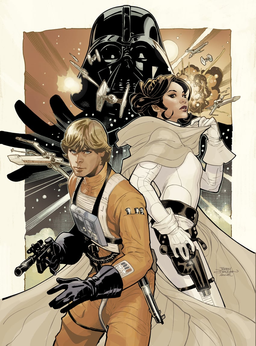 darth vader, princess leia, and luke skywalker (star wars) drawn by rachel_dodson and terry_dodson