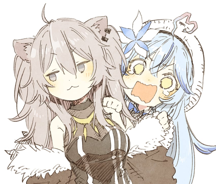 yukihana lamy and shishiro botan (hololive) drawn by abara_heiki