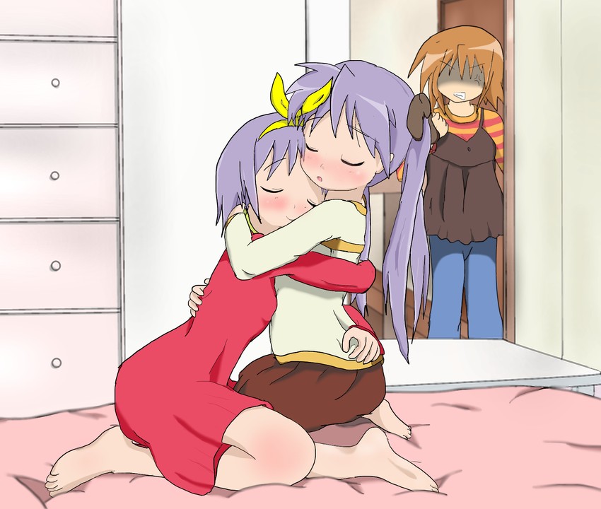 hiiragi kagami, hiiragi tsukasa, and hiiragi matsuri (lucky star) drawn by otoshian