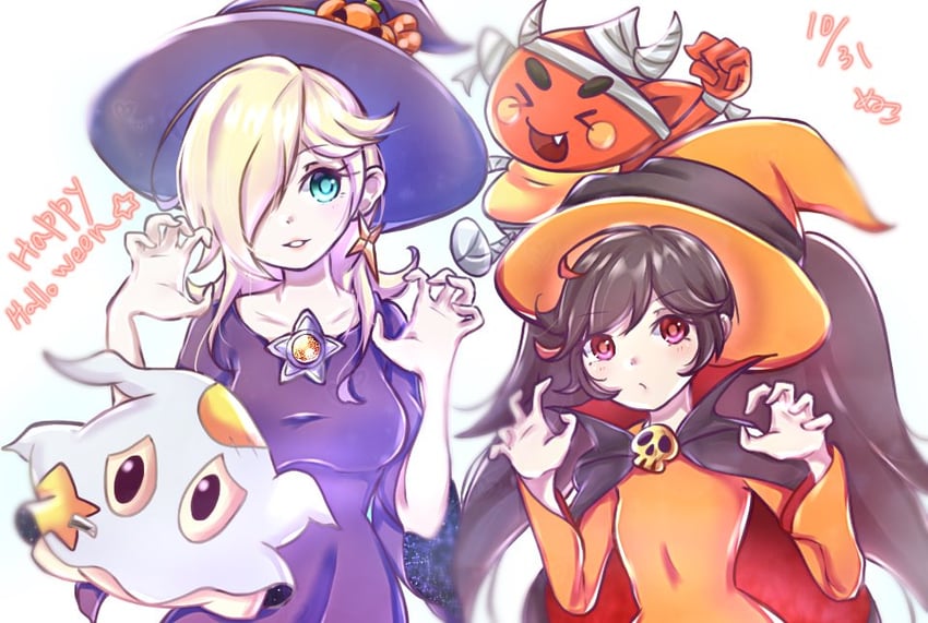 rosalina, luma, ashley, and red (mario and 3 more) drawn by nukoko12