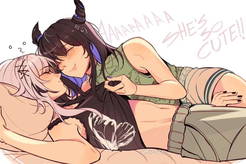 shiori novella and nerissa ravencroft (hololive and 1 more) drawn by amlichan