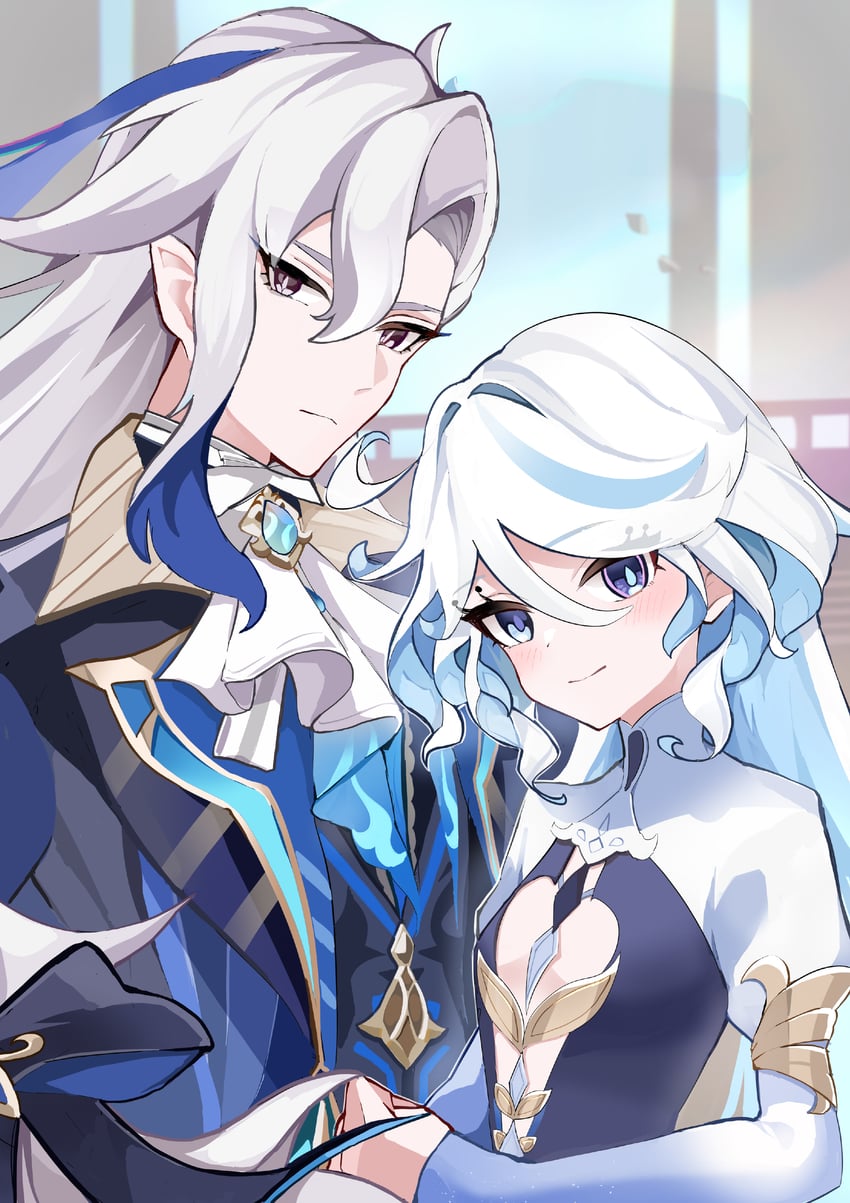 neuvillette and focalors (genshin impact) drawn by chaena_(exmd3552)