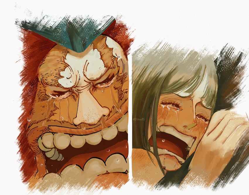 nico robin and jaguar d. saul (one piece) drawn by ifihasr5 and oda_eiichirou