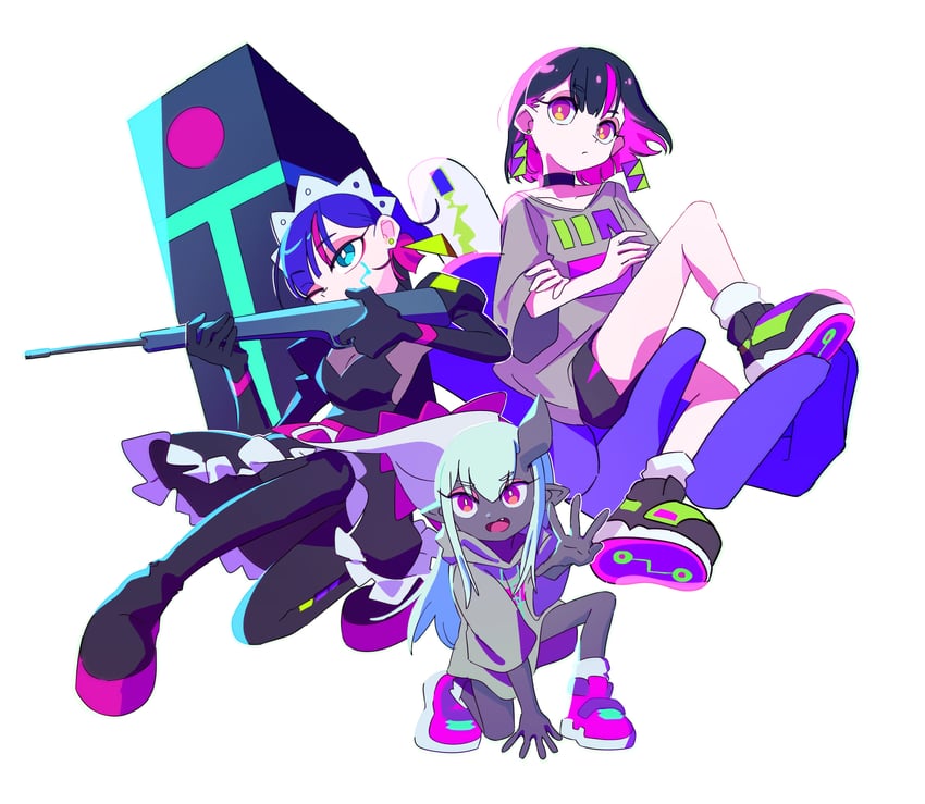 nira-chan, nanashi, and robota (zutto mayonaka de ii no ni and 2 more) drawn by huker_is_glad